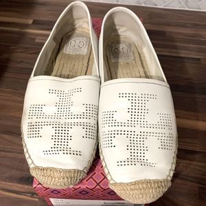 Tory Burch logo slip ons